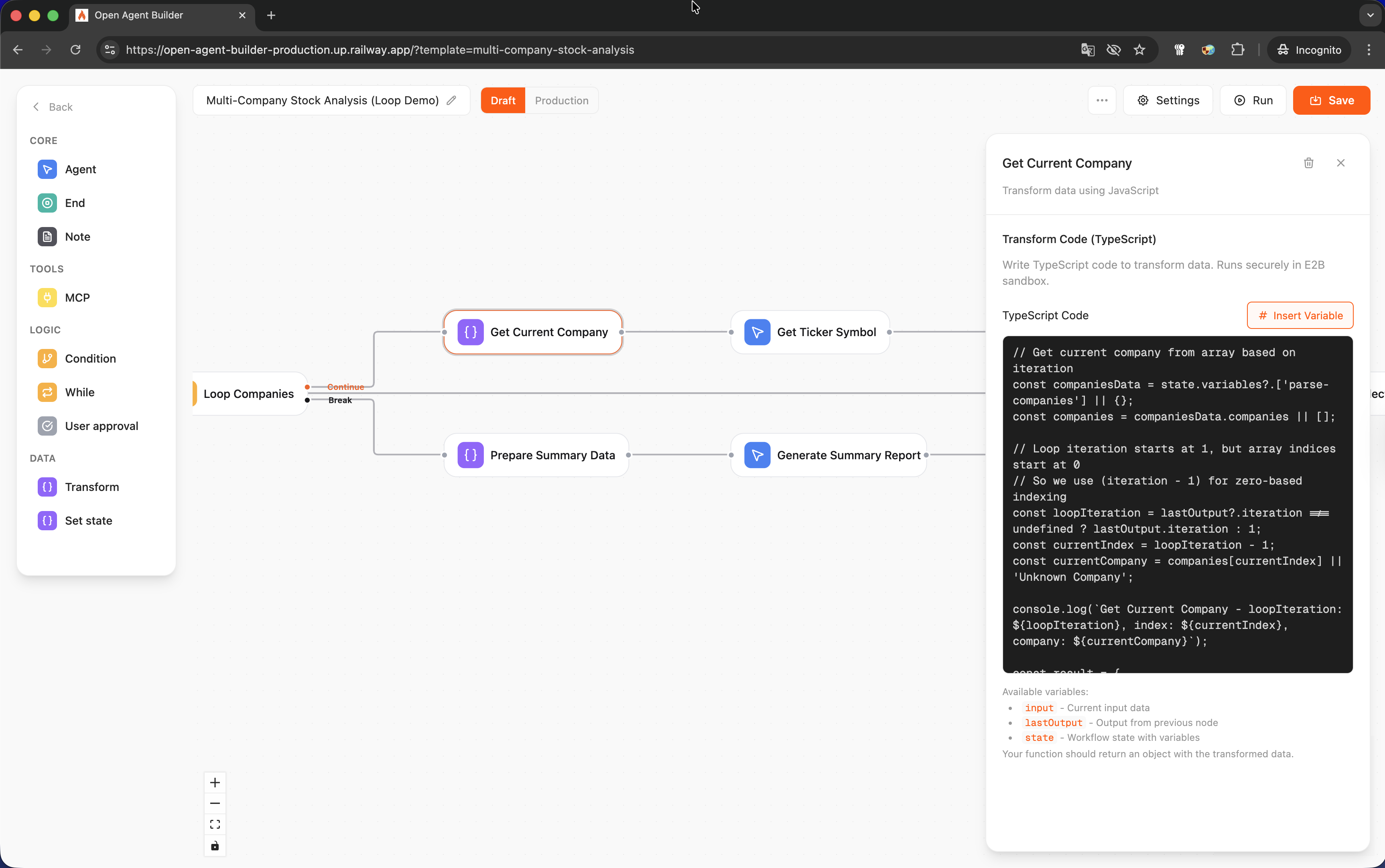 Open Agent Builder Workflow